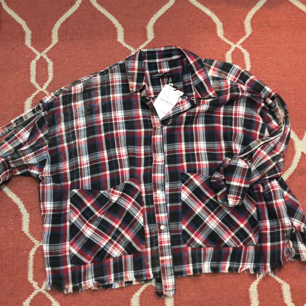 Distressed flannel t shirt